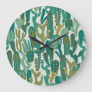 Kakteen Green wiederholt Vintage Textur Große Wanduhr