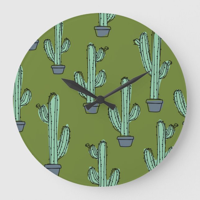 Kakteen in Pot Illustration Große Wanduhr (Vorderseite)