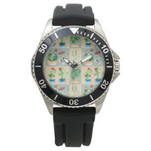 Kakteen-Liebe - Aquarell Armbanduhr