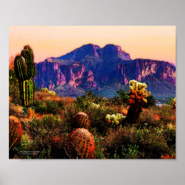 Kakteen & Lila Mountain Dusk Sonoran Desert 10x8 Poster