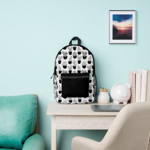 Kakteen Line Art Black and White Muster 1 Bedruckter Rucksack