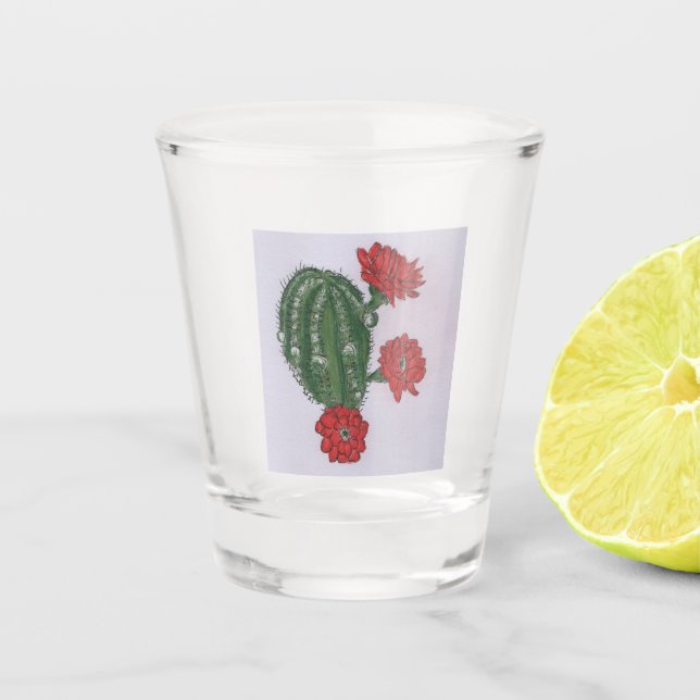 Kakteen mit roten Blume 2 Schnapsglas (Vorderseite)