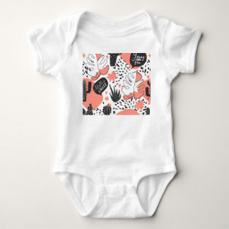 Kakteen, Monstera: modernes, nahtloses Muster. Baby Strampler