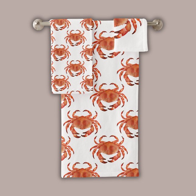 Kakteen-Muster Badhandtuch Set (Brown crab coastal chic crustacean bathroom towel set)