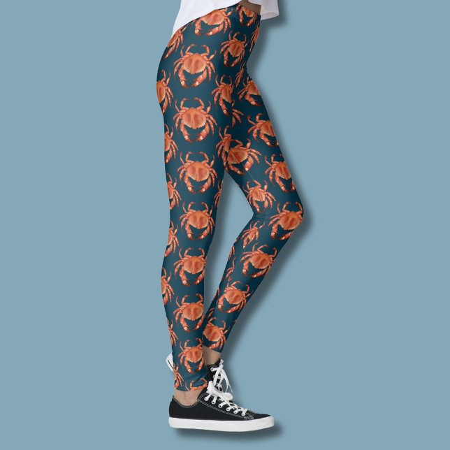 Kakteen-Muster Leggings (Brown crab coastal crustacean legging on blue)