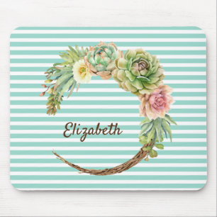 Kakteen on Mint Green Stripes Mouse Pad Mousepad