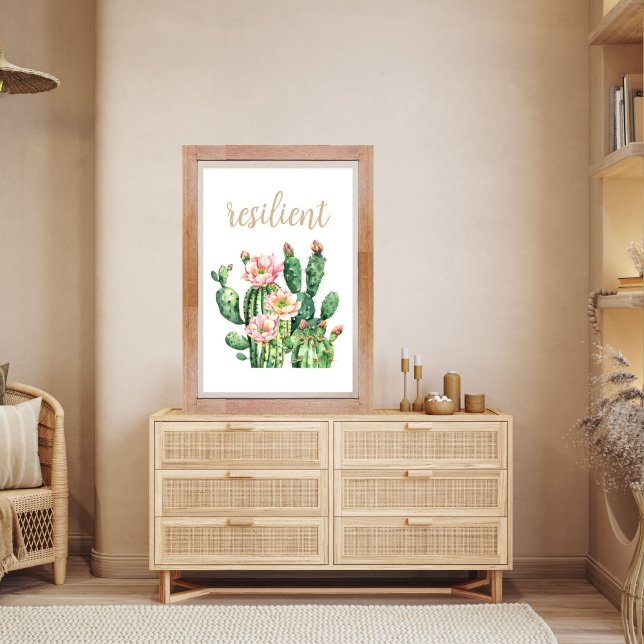 Kakteen pectus pearis Watercolor Resilient Desert Poster (Prickly Pear Cactus Blossom Inspirational Wall Art In Customizable Size and Editable Resilient Text)