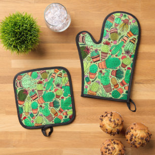 Kakteen Pflanze Grüner Kakteen Garden Ofenhandschuh & Topflappen-Set