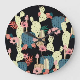 Kakteen-Pflanze: Vintages botanisches Muster Große Wanduhr