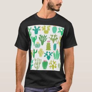 Kakteen Pflanze: Vintages Set mit Blumen. T-Shirt