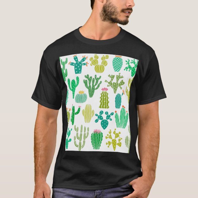 Kakteen Pflanze: Vintages Set mit Blumen. T-Shirt (Vorderseite)
