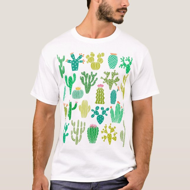 Kakteen Pflanze: Vintages Set mit Blumen. T-Shirt (Vorderseite)
