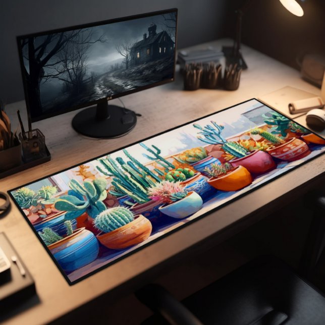 Kakteen-Pflanze Weiße Malerei Große Schreibtischunterlage (Von Creator hochgeladen)