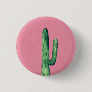 Kakteen pink. Grüne Kakteen. Botanische Wasserfarb Button