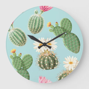 Kakteen, rosa Blume: helle Dekoration Große Wanduhr