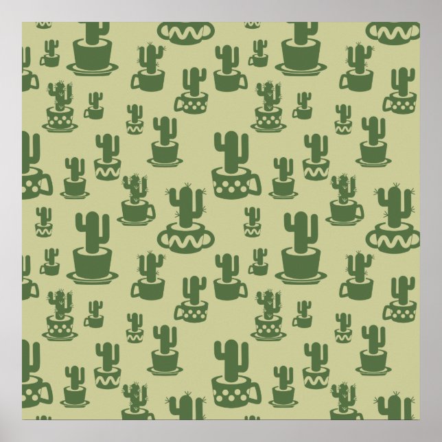 Kakteen-Silhouette in Tassen und Töpfen Poster (Vorne)