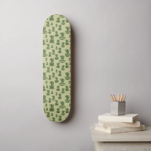 Kakteen-Silhouette in Tassen und Töpfen Skateboard
