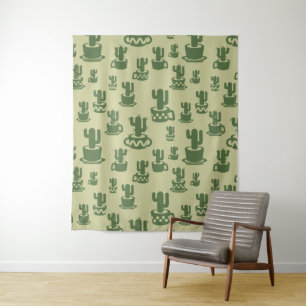 Kakteen-Silhouette in Tassen und Töpfen Wandteppich