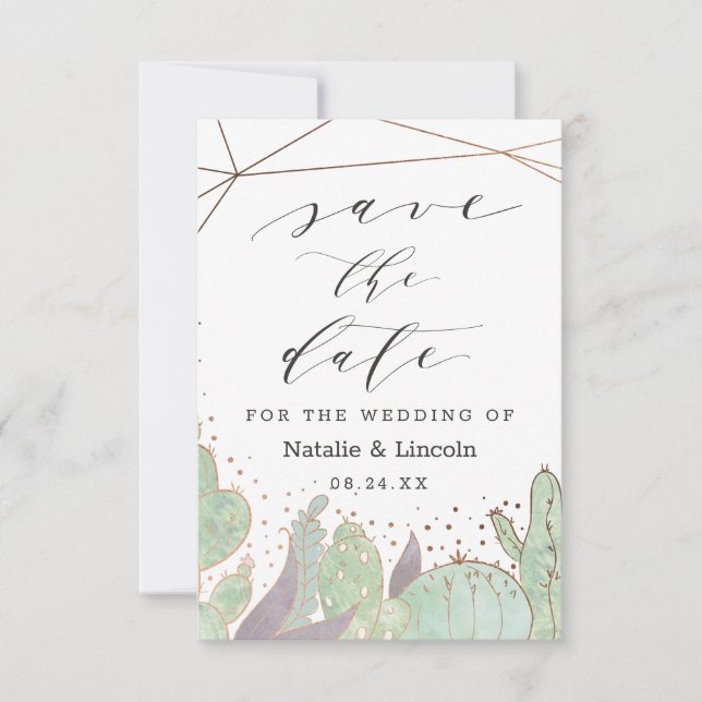Kakteen & Succulents Geometric Terrarium Wedding Save The Date (Vorderseite)
