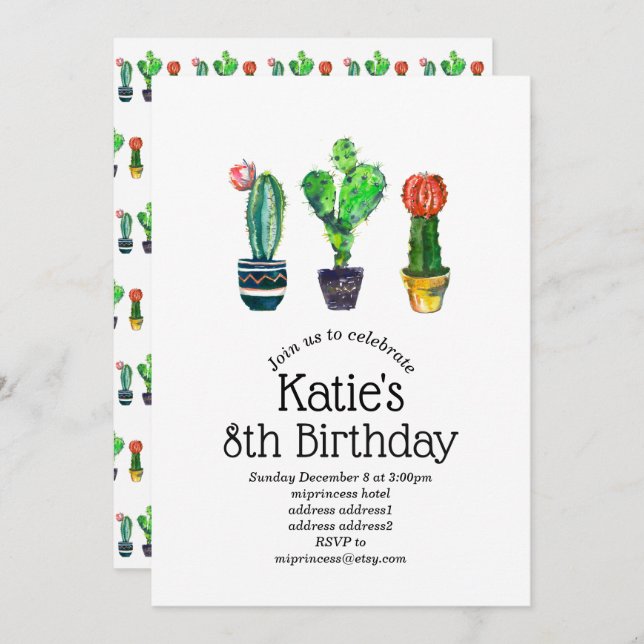 Kakteen, Sukkulent, Aquarell, Fiesta, Mexikanisch, Einladung (Vorne/Hinten)