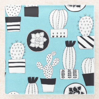 Kakteen, Sukkulent: von Hand gezeichnet nahtloses  Glasuntersetzer