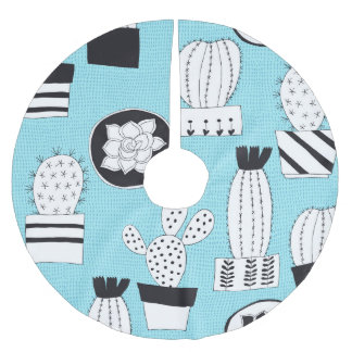 Kakteen, Sukkulent: von Hand gezeichnet nahtloses Polyester Weihnachtsbaumdecke