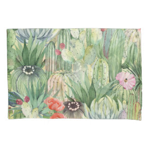Kakteen, Sukkulente: floraler Aquarelldruck. Kissenbezug