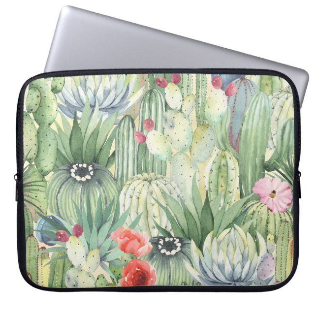 Kakteen, Sukkulente: floraler Aquarelldruck. Laptopschutzhülle (Vorderseite)