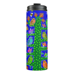 Kakteen Tree with Owls and Birds Thermosbecher