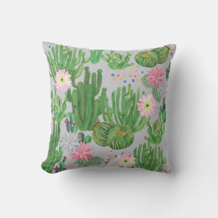 Kakteen und Blume, Aquarellmalerei. Kissen