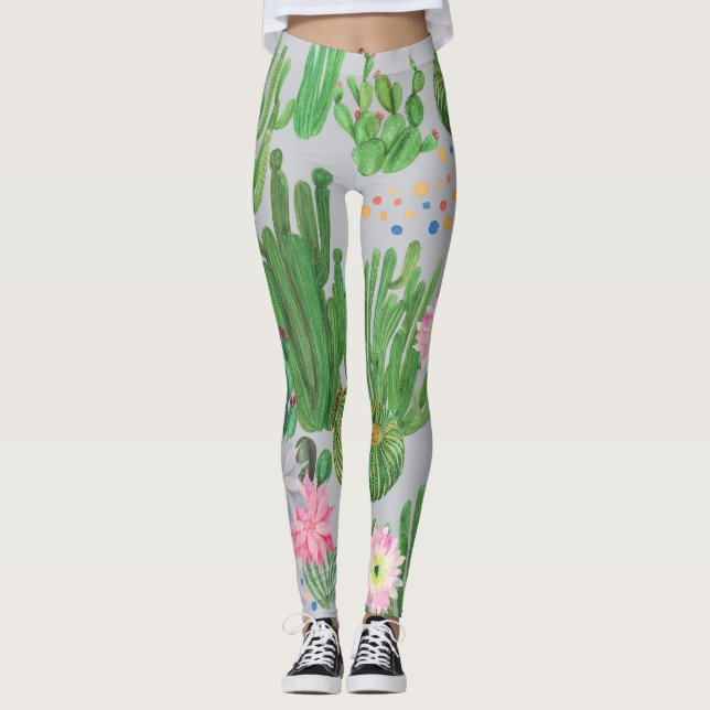 Kakteen und Blume, Aquarellmalerei. Leggings (Vorderseite)