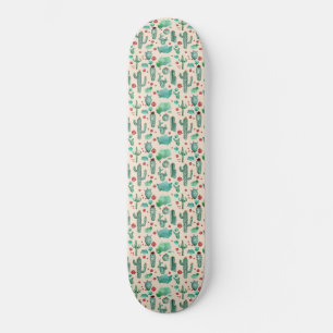 Kakteen und Ladybug-Muster - beigefarbener Hinterg Skateboard