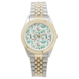 Kakteen und Ladybug-Muster - cremefarbener Hinterg Armbanduhr