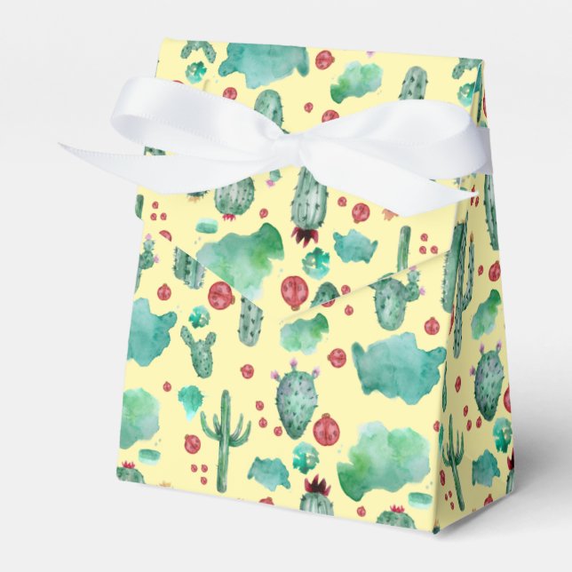 Kakteen und Ladybug-Muster - gelber Hintergrund Geschenkschachtel (Vorderseite)