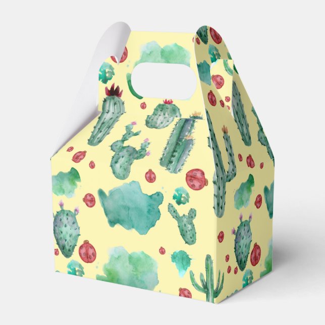 Kakteen und Ladybug-Muster - gelber Hintergrund Geschenkschachtel (Vorderseite)