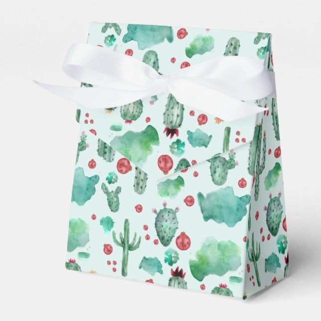 Kakteen und Ladybug-Muster - hellblauer Hintergrun Geschenkschachtel (Vorderseite)