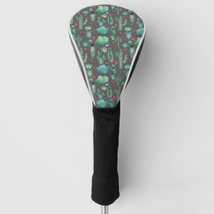 Kakteen und Ladybug-Muster - schwarzer Hintergrund Golf Headcover