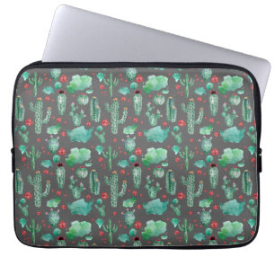Kakteen und Ladybug-Muster - schwarzer Hintergrund Laptopschutzhülle