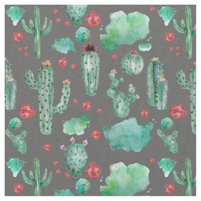 Kakteen und Ladybug-Muster - schwarzer Hintergrund Stoff (Nahaufnahme)