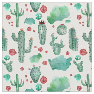 Kakteen und Ladybug-Muster - weißer Hintergrund, Stoff