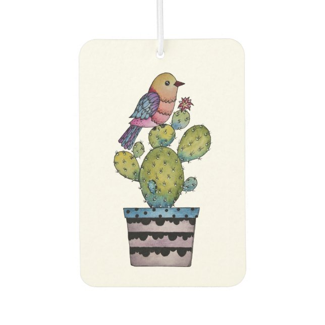 Kakteen und Regenbogenvögel in Aquarellfarben Autolufterfrischer (Vorderseite)
