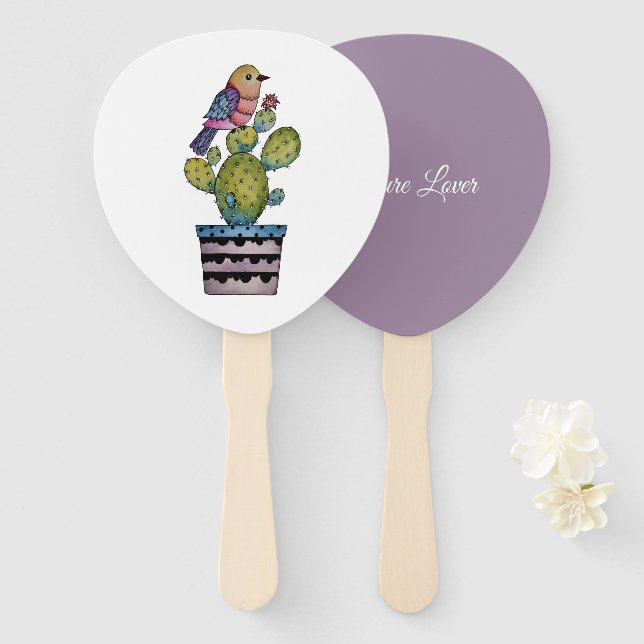 Kakteen und Regenbogenvögel in Aquarellfarben Fächer (Vorne und Hinten)