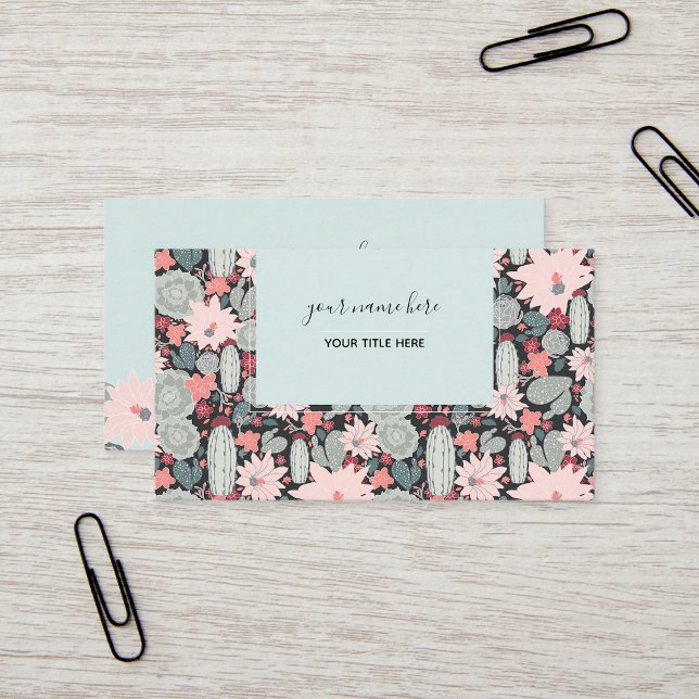 Kakteen und sukkulente Pflanze rosa Minzmuster Visitenkarte (Cactus And Succulent Plants Pink Mint Pattern Business Card from Jenn's Emporium. )