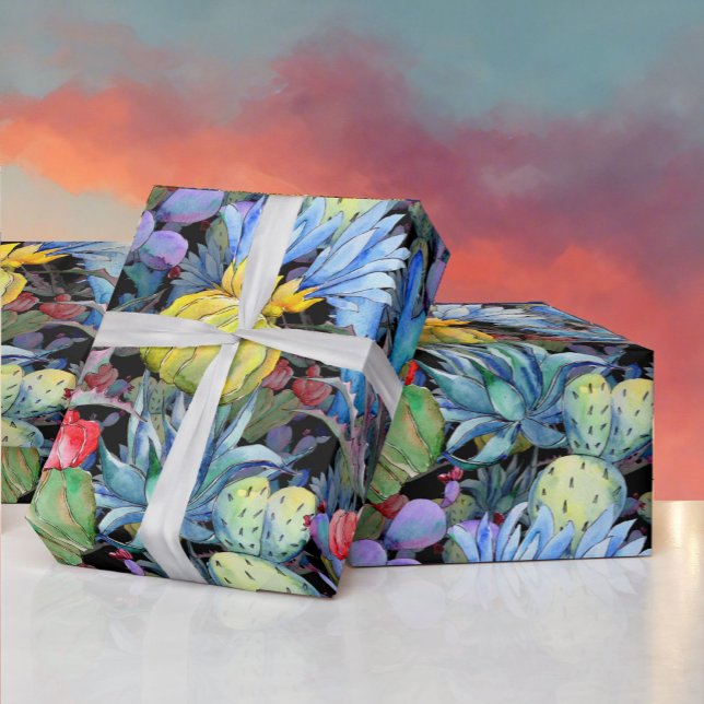 Kakteen und Sukkulents Vibranly Southwest Watercol Geschenkpapier (Von Creator hochgeladen)