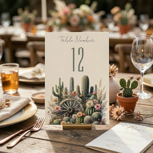 Kakteen & Wagenrad Rustikale Hochzeit Tischnummer