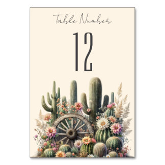 Kakteen & Wagon Wheels Rustikale Hochzeitsszene Ti Tischnummer