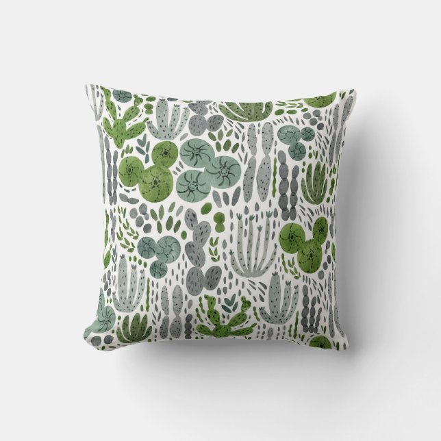 Kakteen Watercolor Hand Painted Pattern Kissen (Vorderseite)