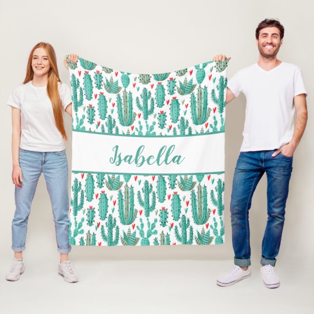 Kakteen, weißes Muster, Monogramm Fleecedecke (Beispiel)