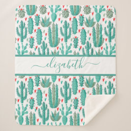 Kakteen, weißes Muster, Monogramm Sherpadecke