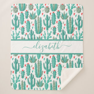 Kakteen, weißes Muster, Monogramm Sherpadecke